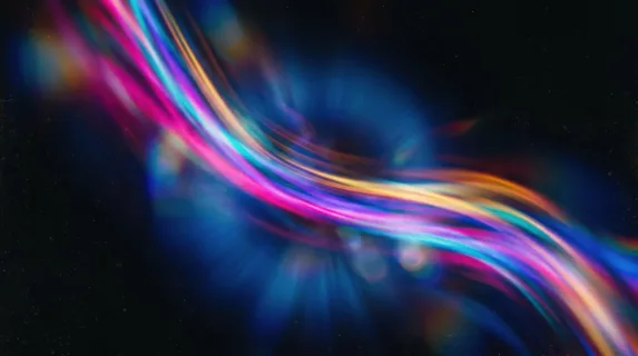Abstract colorful motion-blurred light leak over black, blue lens glow and soft retro film texture creating dynamic cinematic depth, ultra-realistic, no logos.