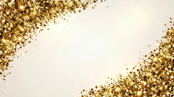 Golden confetti corner frame with luxury sparkle and dense festive particles, elegant celebratory border glowing against a light backdrop, ultra-realistic, no logos.
