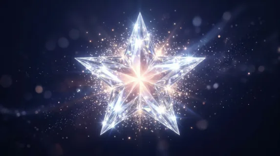A transparent sparkle star icon with luminous crystal points, delicate glow and a bright premium-highlight atmosphere, ultra-realistic, no logos.