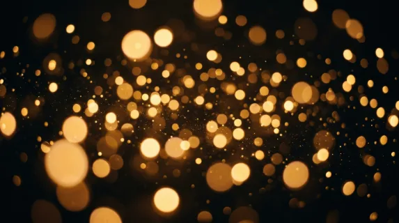 Warm golden bokeh lights floating gently on a dark background, elegant festive shimmer, rich atmospheric glow, ultra-realistic, no logos.