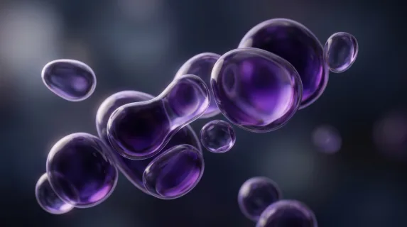Smooth translucent bubble-like forms in deep purple tones, subtle highlights, airy outlines and soft fluid elegance, ultra-realistic, no logos.