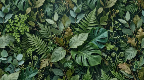 A seamless botanical leaf pattern with fine spray texture, layered natural forms, elegant decorative atmosphere, ultra-realistic, no logos.