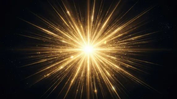 A golden starburst flare with radiant glow and shining rays, elegant abstract light against a dark backdrop, ultra-realistic, no logos.