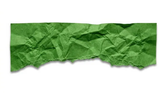 A ragged horizontal edge of vibrant green crumpled paper on a transparent background, natural creases and subtle shadows with fresh realistic texture, ultra-realistic, no logos.