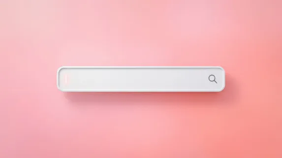 A minimal blank search bar floating on a pink background, sleek web-search symbolism and clean digital simplicity, ultra-realistic, no logos.