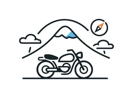 Adventure travel planning and open road exploration mindset inspiring weekend journeys and outdoor experiences for active individuals, a minimal motorcycle icon aligned with a
