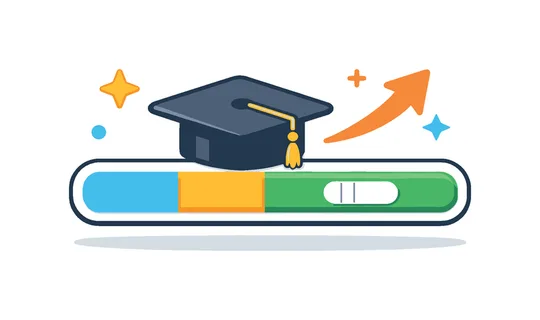 Learning progress and skill development tracking in an educational or professional environment focused on measuring improvement over time, a progress bar combined with a