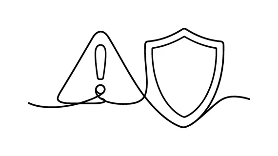 Risk management and careful decision control in a professional business environment, a smooth continuous line forming a warning triangle that seamlessly transitions into