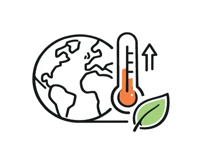 Climate impact focused on understanding environmental changes and their effects on ecosystems and human activity, a globe icon combined with a small thermometer and a