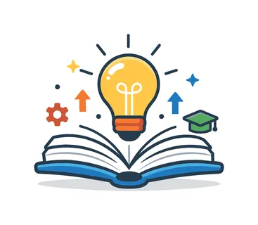 Continuous improvement and knowledge expansion in personal or professional education environments, a light bulb rising from an open book forming a clear visual metaphor for ideas
