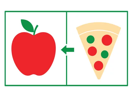 A visual representation of choosing between a healthy apple and an unhealthy slice of pizza, symbolizing dietary decisions and lifestyle choices