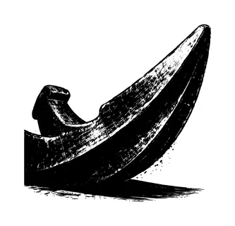 A massive iron anchor fluke tip shown in a dramatic three-quarter close view, enlarged to dominate the frame as a sharp curved industrial form on a clean white background