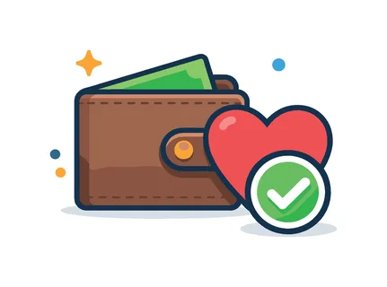Financial mindfulness and intentional spending habits focused on conscious decision making and value alignment in personal finance, a wallet combined with a small heart