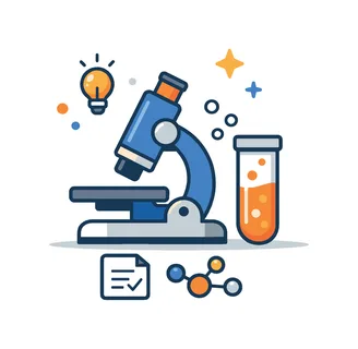 Innovation and laboratory science dedicated to exploring new ideas and advancing technology through research, a simple microscope paired with a test tube expressing analytical