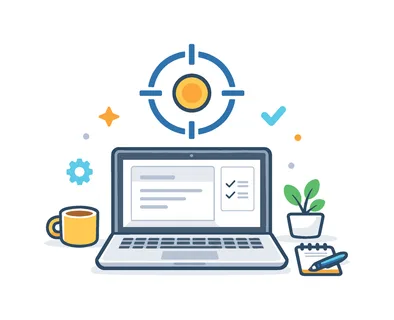 Clear productivity focus and distraction-free work routine in a modern digital environment supporting efficient completion of important professional tasks, a laptop paired with a