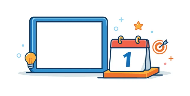 Business planning and strategic thinking shown as a professional workspace concept, an empty frame paired with a minimal calendar block suggesting preparation and