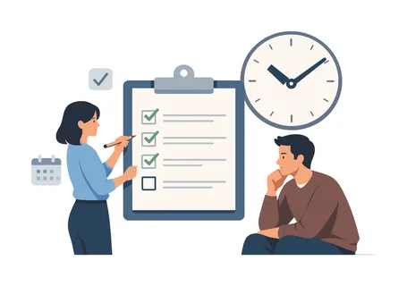 Planning and organization concept illustrating how individuals prioritize tasks and manage time effectively using simple tools and structured systems, visualized with a