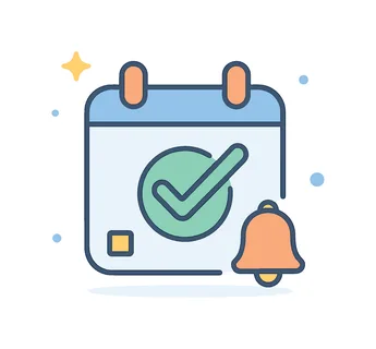 Appointment confirmation and reliable scheduling in a modern business context emphasizing trust and punctual coordination, a calendar icon with a bold checkmark combined