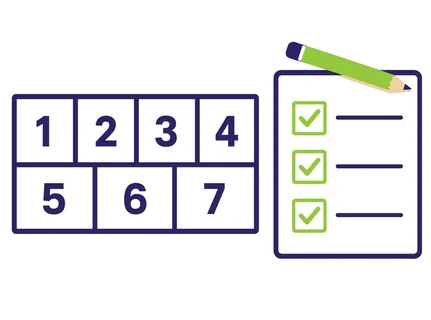 A visual representation of a to-do list with completed items and a numbered grid, symbolizing organization and progress