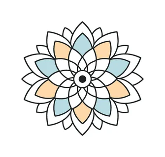 Mindfulness and inner balance through structured decorative symmetry, a circular mandala ornament composed of repeating petal shapes and a central dot core symbolizing
