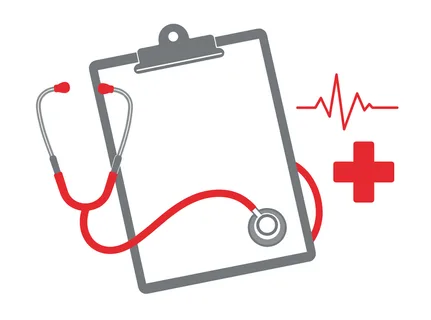 A visual representation of healthcare services, including diagnostic tools and emergency symbols, on a clean white background