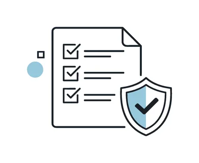Internal control and risk assessment in organizational workflows, a single document with a checklist and a small shield icon representing validation and protection,