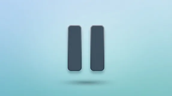 Simple pause icon displayed on a soft gradient background, perfectly symmetrical vertical bars with slight emboss effect, subtle drop shadow creating depth, clean and