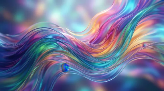 A surreal composition of colorful liquid waves merging and folding into each other, translucent layers creating depth and motion, soft lighting enhancing smooth textures