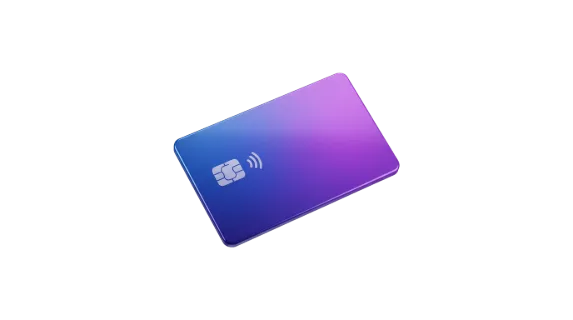 A sleek, gradient-colored payment card featuring a contactless symbol and integrated chip for secure transactions