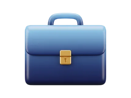 A sleek, stylized 3D rendering of a blue briefcase featuring a prominent gold lock, perfect for representing concepts of finance, travel, or professional work