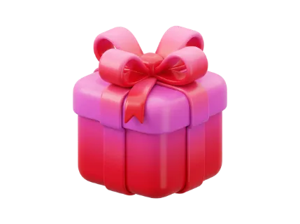 This 3D rendered gift box features a gradient of pink to red colors and is tied with a matching ribbon and bow, perfect for celebrations