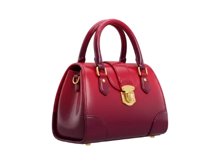 A sophisticated, glossy red handbag featuring dual top handles, a secure gold clasp, and a structured silhouette, perfect for stylish occasions