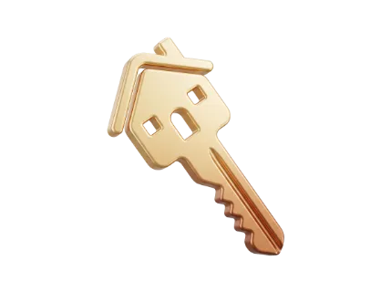 A shiny golden key shaped like a house, symbolizing property ownership, real estate investment, and the concept of home