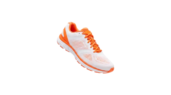 A modern running shoe with breathable mesh and vibrant orange accents, designed for comfort and performance during athletic activities