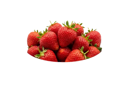 A vibrant collection of juicy, red strawberries with green stems is presented in a detailed, high-quality arrangement