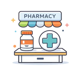Pharmacy service and medication dispensing in a healthcare environment focused on providing safe and accurate access to prescribed treatments, a pharmacy counter with a