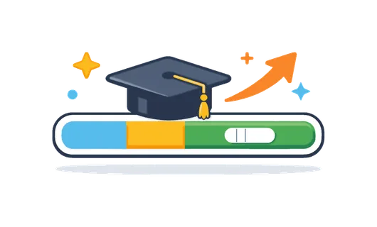 Learning progress and skill development tracking in an educational or professional environment focused on measuring improvement over time, a progress bar combined with a