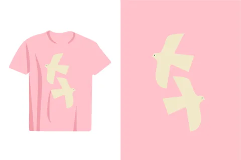 A simple, modern design featuring two stylized birds soaring against a soft pink background, perfect for apparel