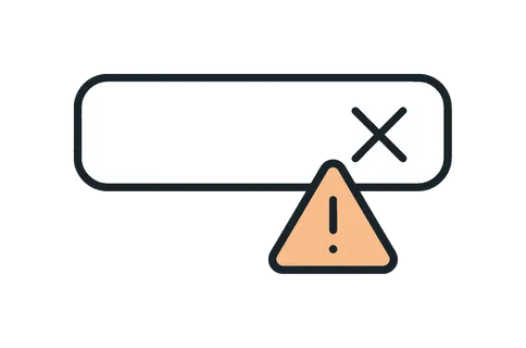 Form validation error and incorrect input feedback in digital interfaces during data submission, a simple input field outlined with a small cross and a warning symbol