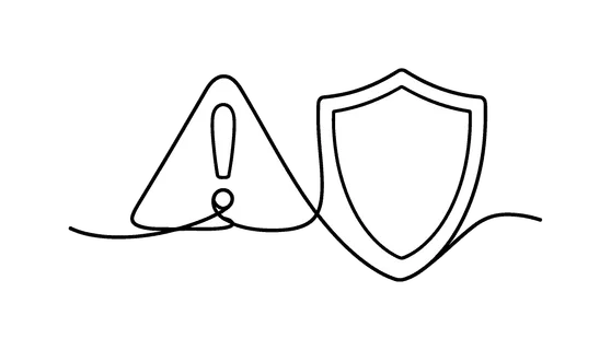 Risk management and careful decision control in a professional business environment, a smooth continuous line forming a warning triangle that seamlessly transitions into