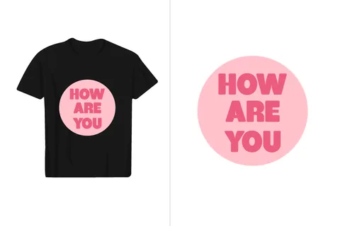 A black t-shirt design featuring a pink circular graphic with bold pink text that reads "How Are You"