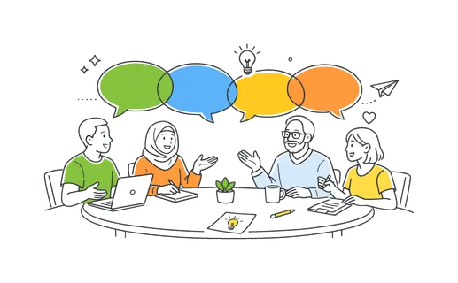 Inclusive meeting collaborative workplace scene showing a diverse group of people participating equally in a discussion and sharing ideas in a respectful environment,