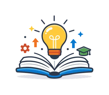 Continuous improvement and knowledge expansion in personal or professional education environments, a light bulb rising from an open book forming a clear visual metaphor for ideas