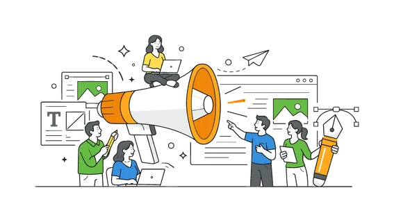 Creative marketing strategy and visual communication in a modern business environment where teams design campaigns to attract and engage audiences, represented by a clear