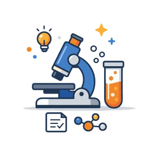 Innovation and laboratory science dedicated to exploring new ideas and advancing technology through research, a simple microscope paired with a test tube expressing analytical