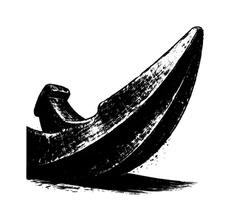 A massive iron anchor fluke tip shown in a dramatic three-quarter close view, enlarged to dominate the frame as a sharp curved industrial form on a clean white background