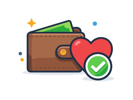 Financial mindfulness and intentional spending habits focused on conscious decision making and value alignment in personal finance, a wallet combined with a small heart