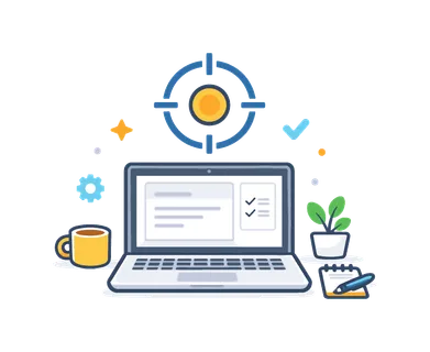 Clear productivity focus and distraction-free work routine in a modern digital environment supporting efficient completion of important professional tasks, a laptop paired with a