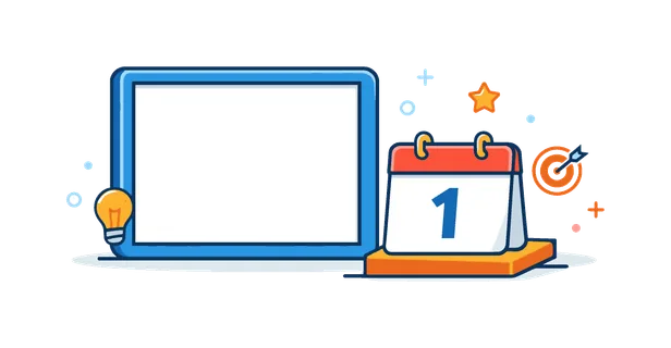 Business planning and strategic thinking shown as a professional workspace concept, an empty frame paired with a minimal calendar block suggesting preparation and