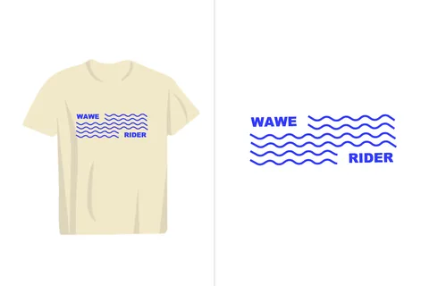 A clean graphic featuring the words WAWE RIDER alongside stylized blue ocean waves, perfect for surf culture apparel
